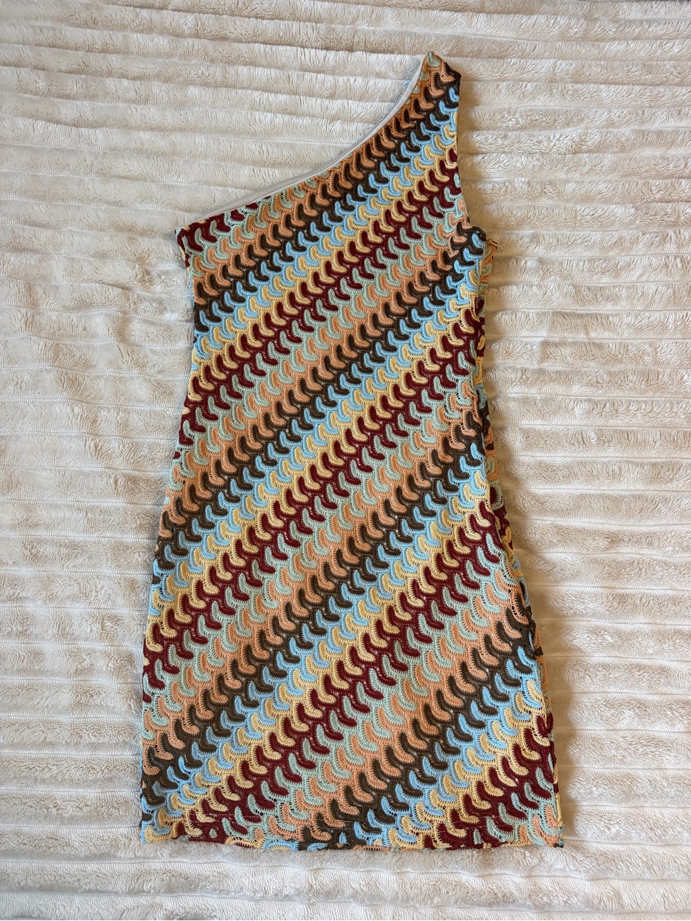 One-Shoulder Multicolor Crochet Dress